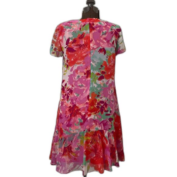 Eliza J Pink and Orange Floral Water Color Short Sleeve Shift Dress Size 6 - Picture 9 of 12